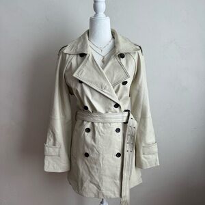 Chic Women's Cream Double-Breasted Trench Coat Size 10